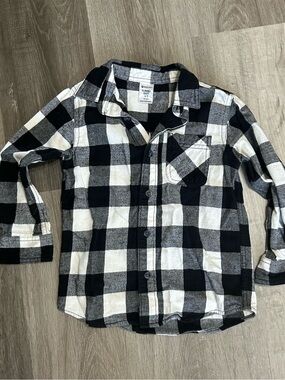 Flannel Plaid Button-Down Shirt for Kids Black & White size 4 - 5